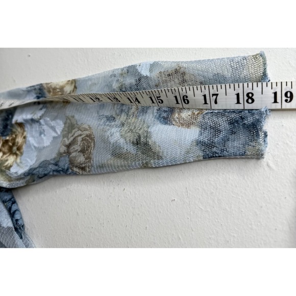 Karen Kane Sz M Blue Floral Sheer Mesh Stretchy Vintage Y2K Rave Fairy Top - Picture 6 of 7